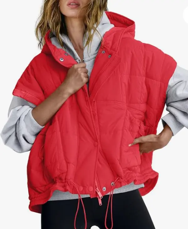 Kingapril Womens Oversized Puffer Vest Sleeveless Quilted Jackets | hooded Puffy Vest, Button Zip Up Hoodie, Soft Poncho Coats, Warm Outwears with Pockets