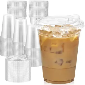 16oz Transparent Plastic Cup, Reusable Ice Coffee Mug with Lid, No Straw, Ideal for Parties, Weddings, Events, Cold Drinks, Plastic Clear Cups