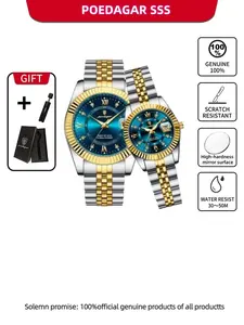 POEDAGAR Classic Luxury Couple Quartz Watch Stainless Steel Date Couple Watch Modern Waterproof Watch Waterproof Night Light Fashion Watch Fashionable Waterproof Watch