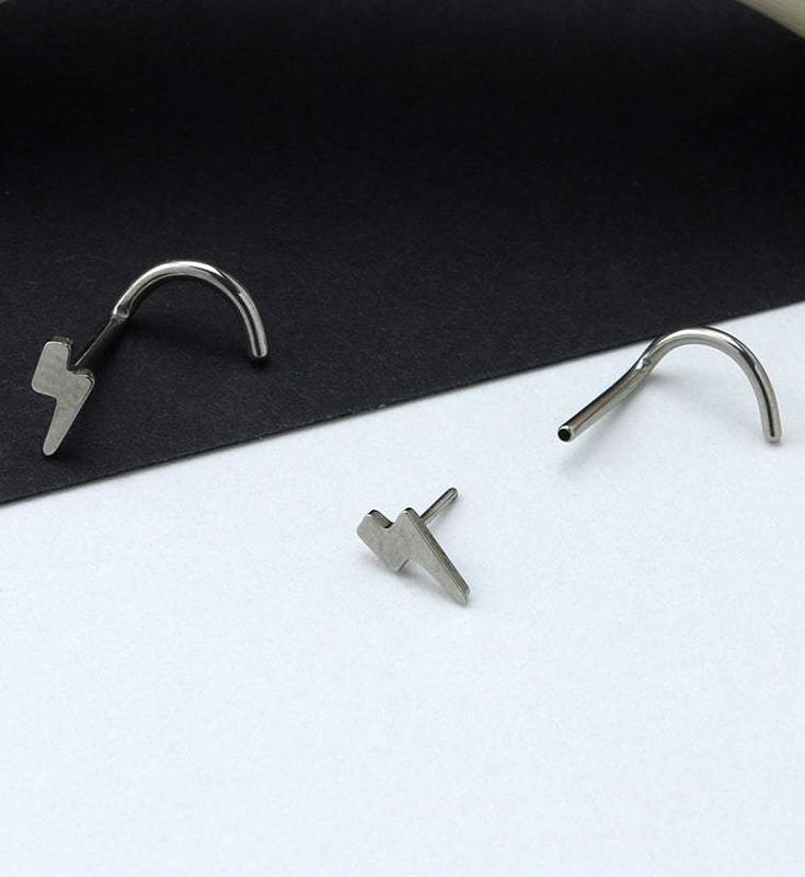Lightning Bolt Titanium Threadless Nose Screw Ring