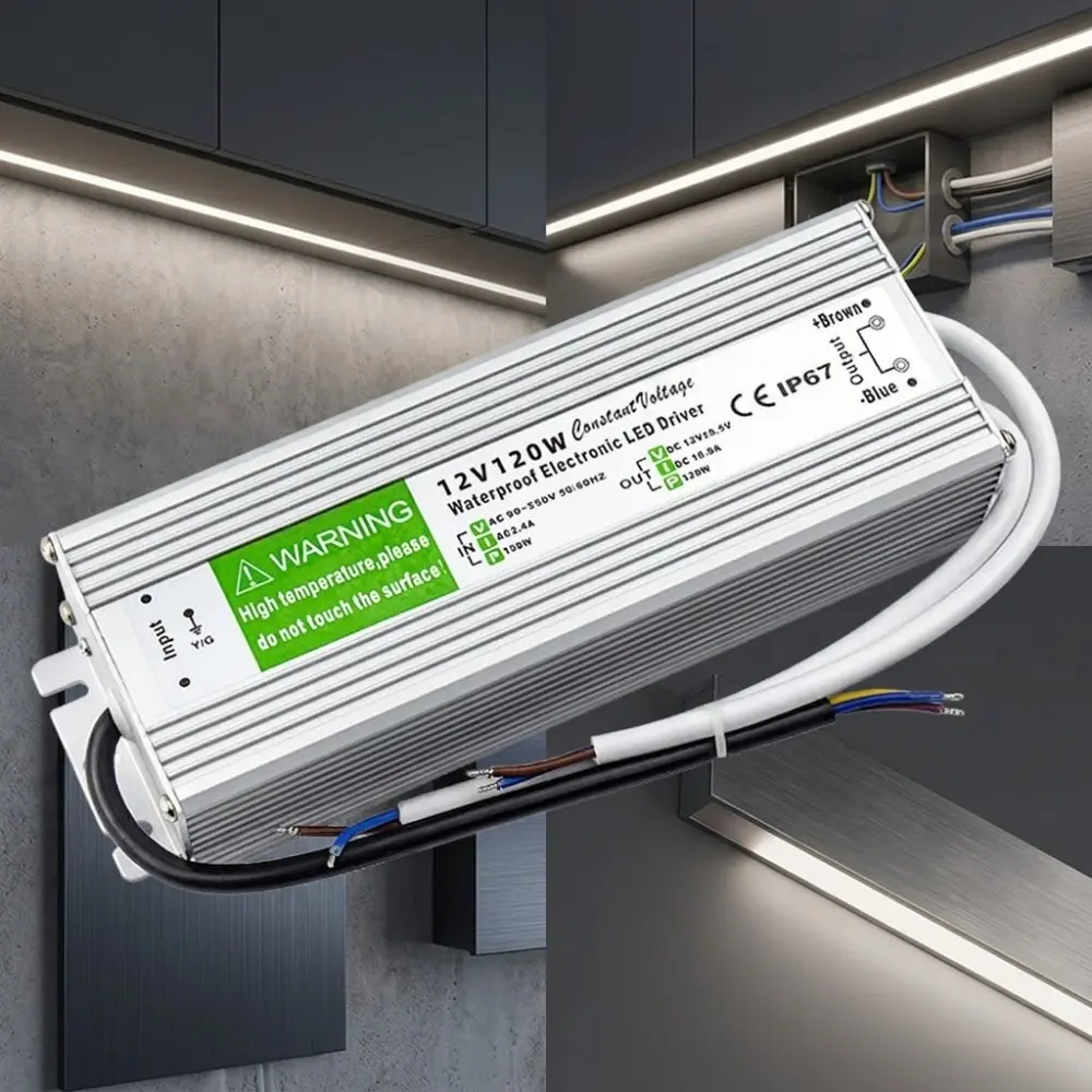 100W LED Driver Constant Voltage 12V DC, IP67 Waterproof Power Supply for Outdoor Light Strips, Wide Input 96-265V, Overload Protection, Suitable for Landscape Lighting CCTV Camera.