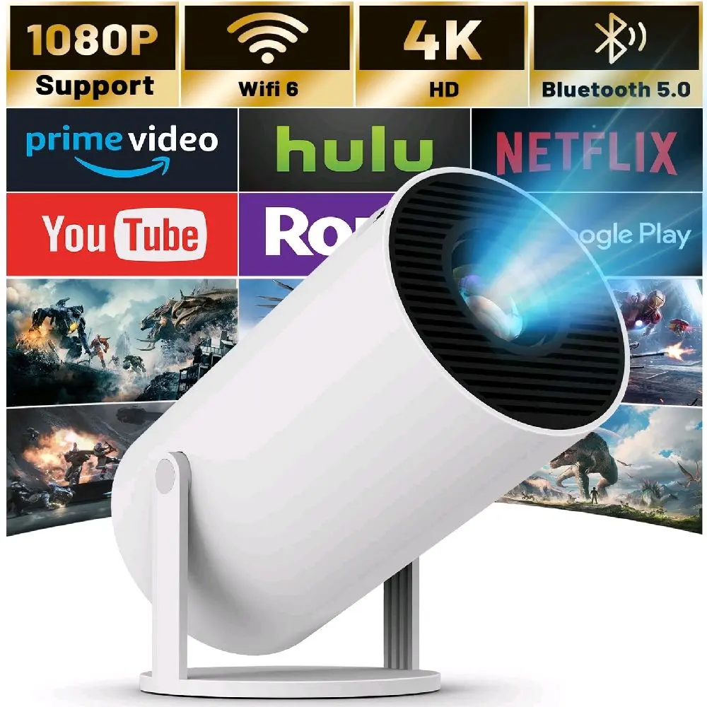 Mini Projector 1080P 4K 180° Adjustable Stand WiFi & Bluetooth Compatible with Auto Keystone Technology for Optimal Comfort