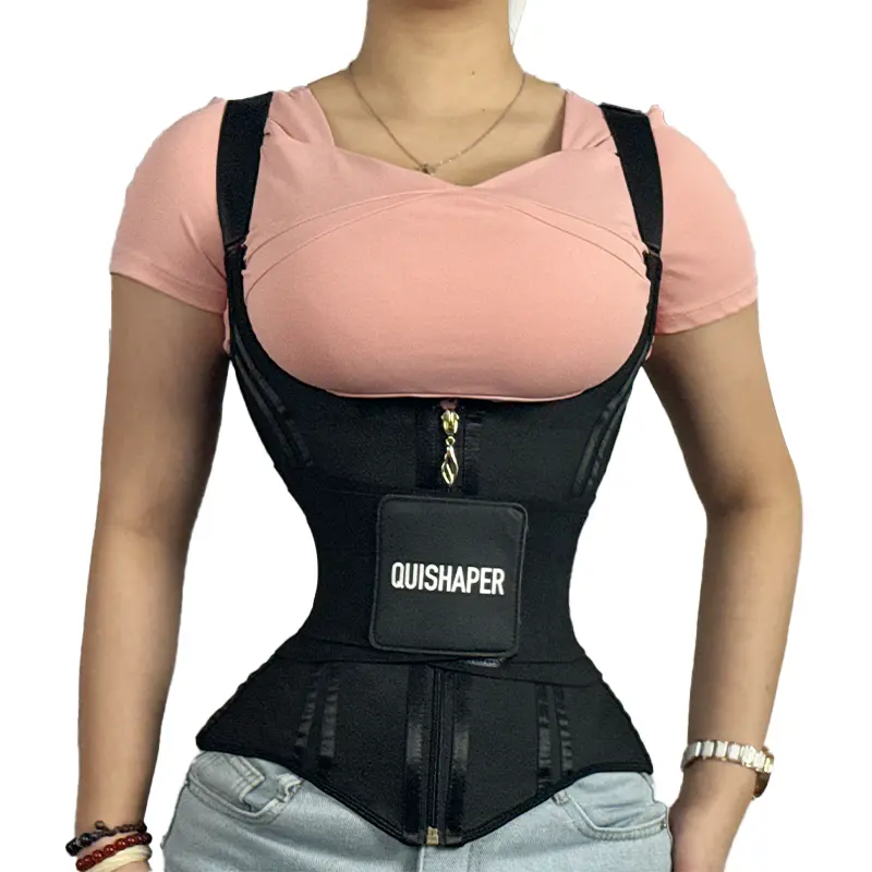 Quishaper Women's 2-in-1 Waist Trainer Vest - Adjustable Shoulder Straps, Zipper & Hooks Closure, Waist Training, Body Sculpt, Body-Fitting & Built-In Shapewear Belts, Booty Lifting Tummy Control, Breathable Compression for Workout & Daily Wear