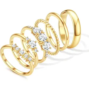 Milacolato Women's 14-Karat Plated Gold Stackable Ring Set - Non-Tarnish, Dainty Cubic Zirconia Thin Rings, Daily Wear Dainty Look, Sizes 6-10, Ideal for Promise or Wedding Bands