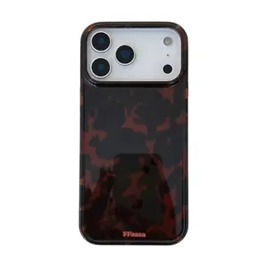 Premium iPhone 17 Pro Max Aesthetic Casing, Amber Brown Leopard Tortoise Shell Design, Durable Shockproof TPU + Polycarbonate Protective Cover for Women, Cellphone Protection Accessories