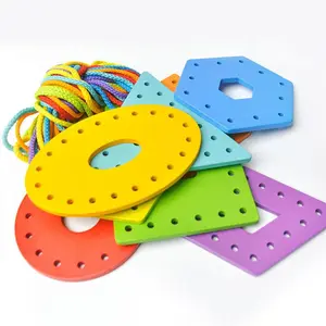 Geometric Shaped Wooden Rope Threading Board, 1 Set Creative Color & Shape Matching Toy, Educational Toy for Birthday Gifts