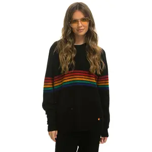RAINBOW STRIPE 6 UNISEX CASHMERE SWEATER	- BLACK