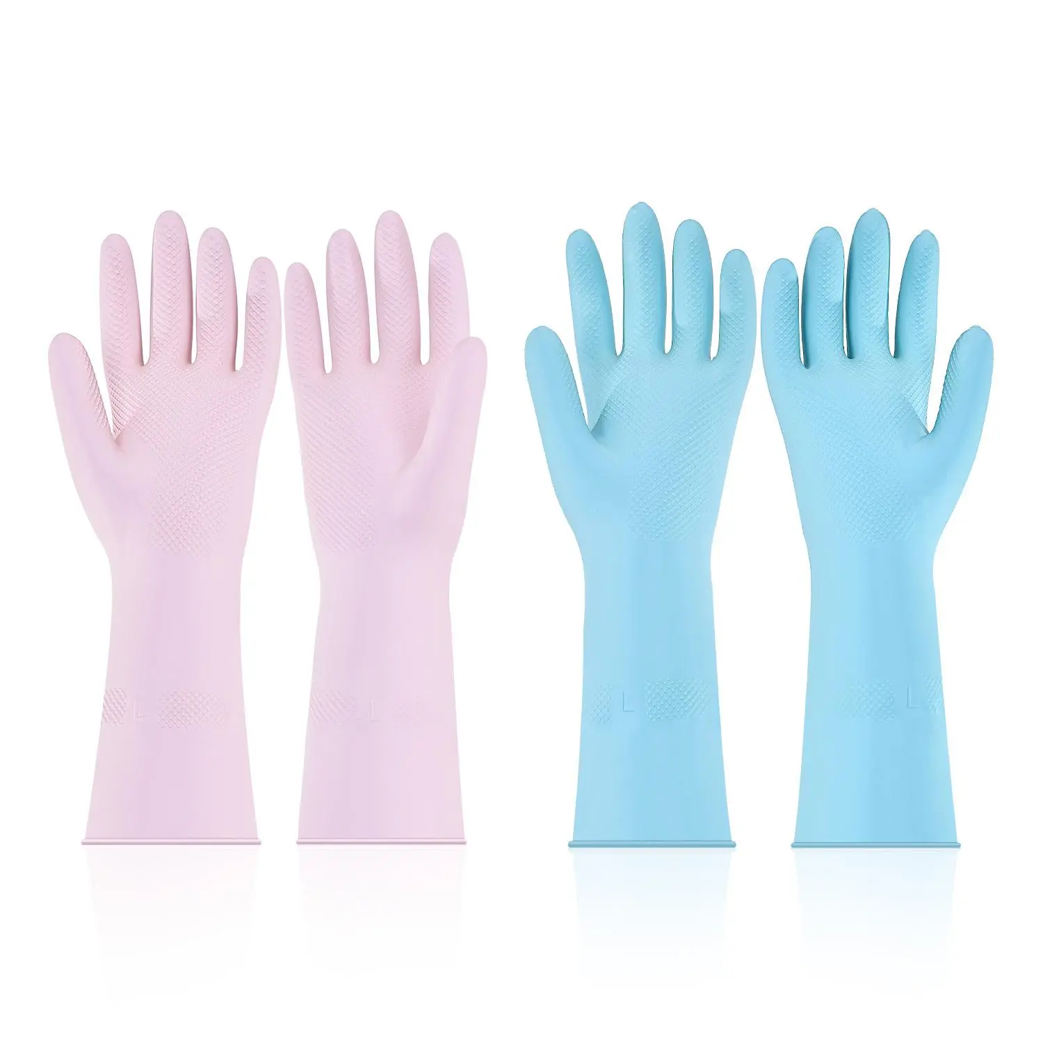 VEVOR Natural Latex Reusable Dishwashing Gloves, 2 Pairs (Pink & Purple), Leakproof, Flexible, Non-Slip Textured Grips, Household Cleaning Supplies for Households Indoor/Outdoor