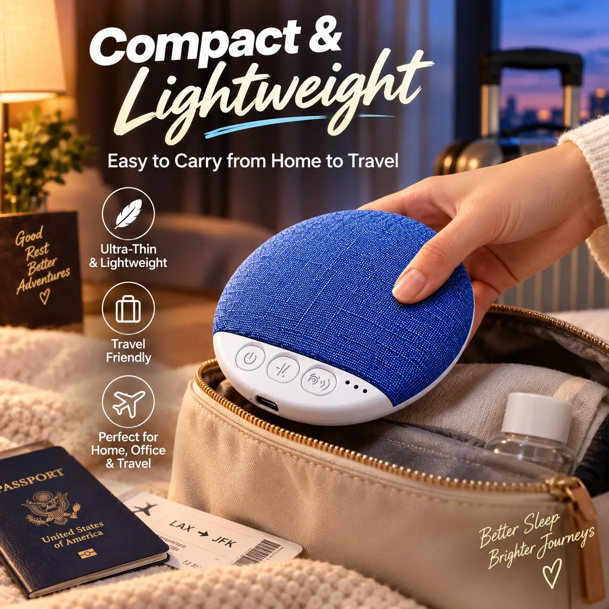 Portable White Noise Sound Machine with Bluetooth 5.4, Sleep Timer, USB-C Rechargeable Compact Bedside Speaker for Home, Travel & Relaxation