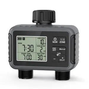 Waterproof Garden Hose Timer, Rain Delay and Manual/auto Irrigation, 2 Outlets, Ideal for Lawn and Pool, Efficient Irrigation System, Digital Display