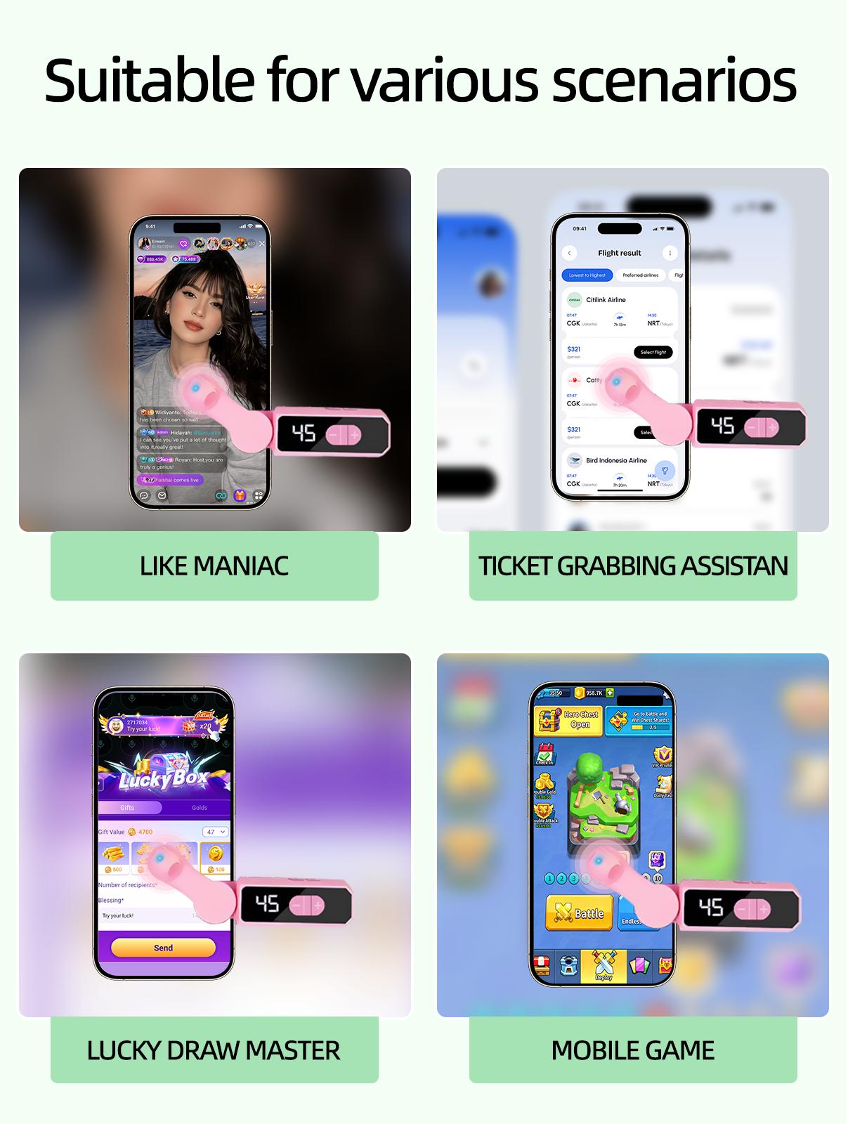 Auto Clicker for Smart Phone, Phone Screen Device Speed Clicker for iPhone iPad Apps, Fast Click Simulation Finger Continuous Click for Tiktok, Live Broadcasts Likes, Lightning Deal, Reward Task, Plug and Play