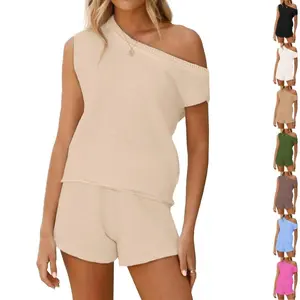 Imily Bela Womens Off The Shoulder 2 Piece Outfits Sweater Sets Shorts Casual Matching Lounge Sets 2025