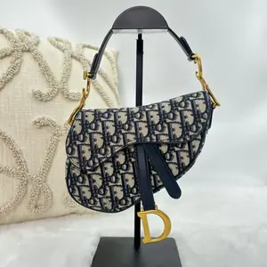 Pre-owned Dior Christian Blue Oblique Canvas Saddle Bag |19707123