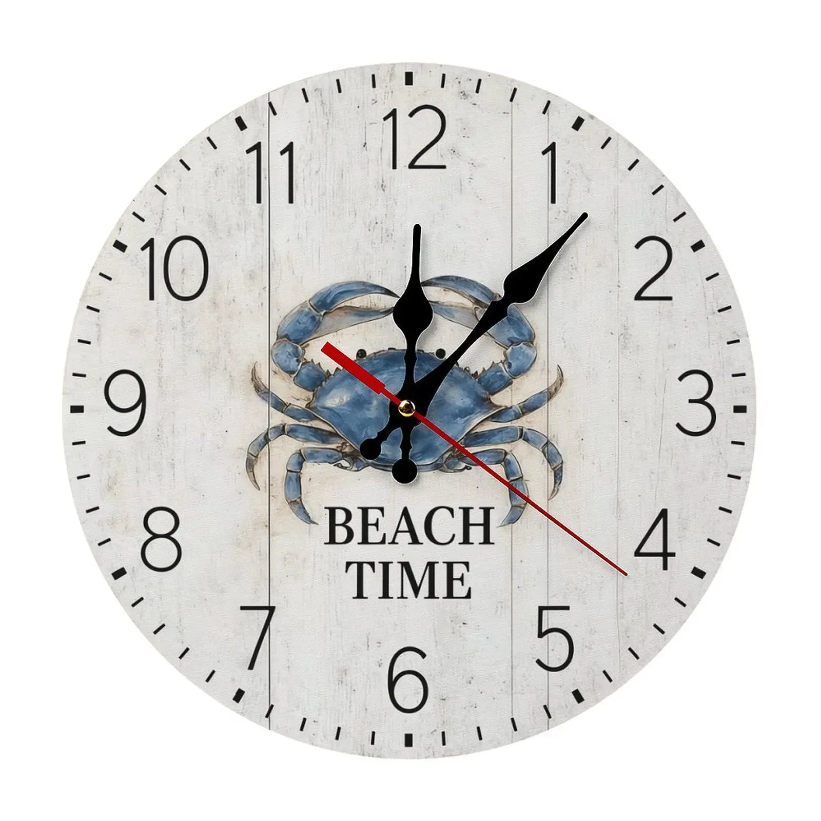 Vintage Round Wooden Blue Crab Wall Clock - Silent Coastal Style, DIY Assembly Required, Battery Not Included, Ideal for Nautical Home Decor, Room Decor