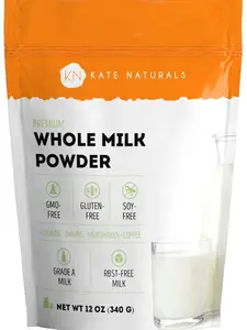 Kate Naturals Dry Whole Milk Powder 12oz for Baking & Coffee - RBST-Free, Made in USA - Substitute for Liquid Milk, Milky Taste - Dairy