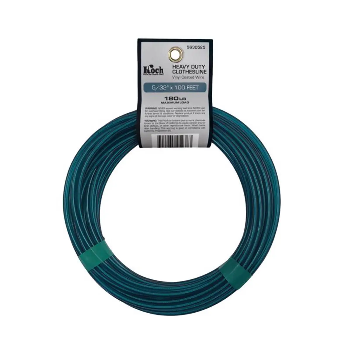Koch Heavy-Duty Vinyl Coated Clothesline Wire, 0.15 in x 100 ft Green Cabled Wire, 1.18 lbs, Ideal for Home Office Binder Accessory Needs