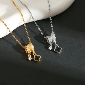 Best-selling four-leaf clover tassel necklace, exquisite and versatile, simple and cool style, titanium steel collarbone chain for women men name mother's day gift box
