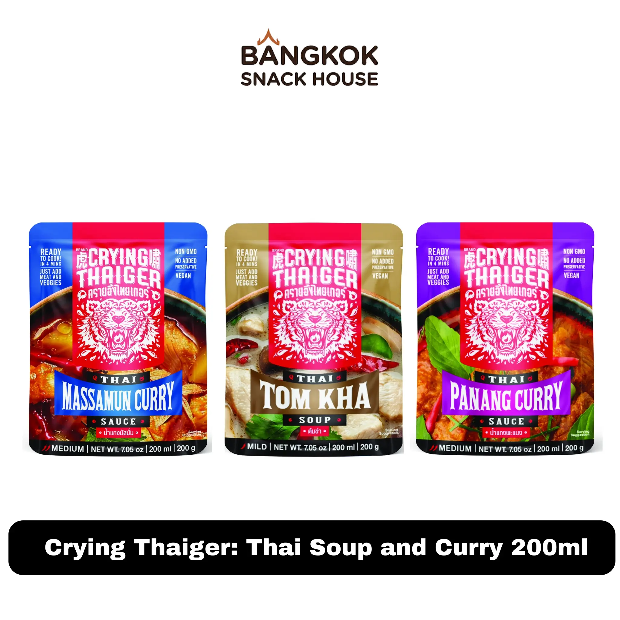 Crying Thaiger Thai Curry & Soup Cooking Packets Cooking Instant – Massaman, Tom Kha, & Panang Varieties | Authentic GMO-Free Home Meal Prep | Spicy, Sour, & Mouthwarming Tropical Flavor