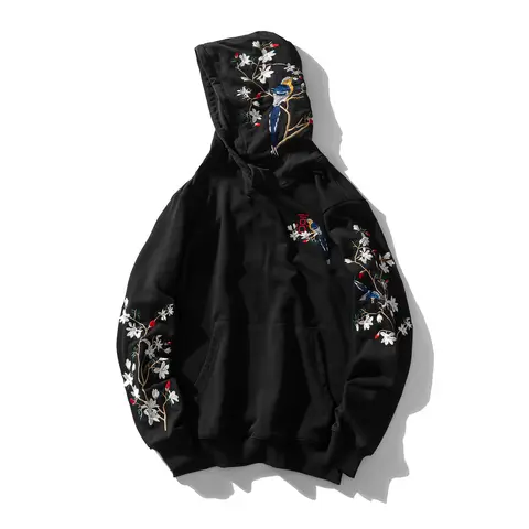Niepce Japanese Streetwear Embroidered Bird Hoodie