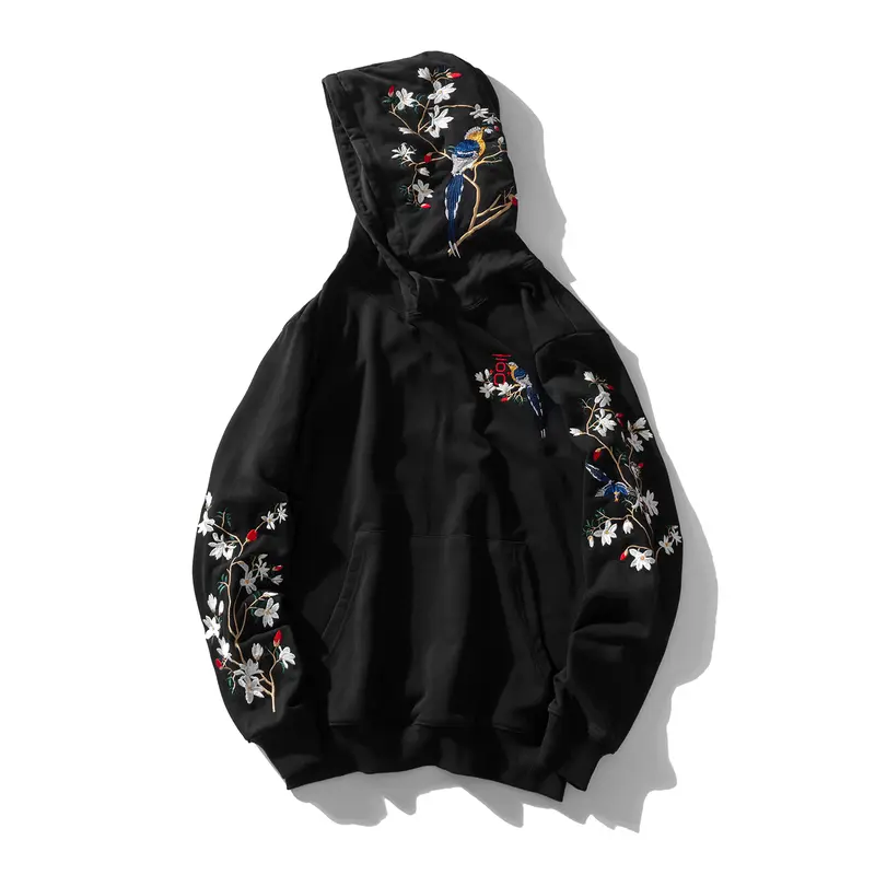 Niepce Japanese Streetwear Embroidered Bird Hoodie