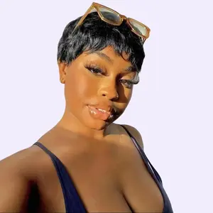Gabrielle Hair  Short Pixie Cut Wig Natural Black  Color Straight Curly Wave Wavy Pixie Wig Human Hair#SummerVibes
