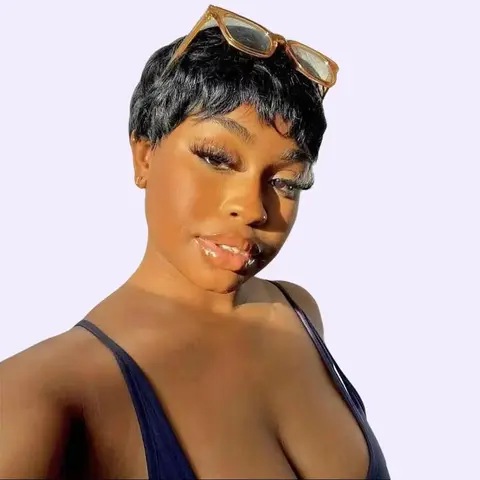ShowReal Seven Styles Short Pixie Cut Wig Natural Black Brown Golden Burgundy Color Straight Curly Wave Wavy Pixie Wig Human Hair