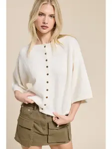 Button Front Short Sleeve Knit Cardigan