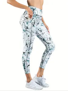 Women's High Elasticity Sporty Tight-Fitting 9-Inch Leggings, Dual Pockets, Geometric Print, Suitable for Cycling, Fitness, Yoga, Fitness Yoga Pants