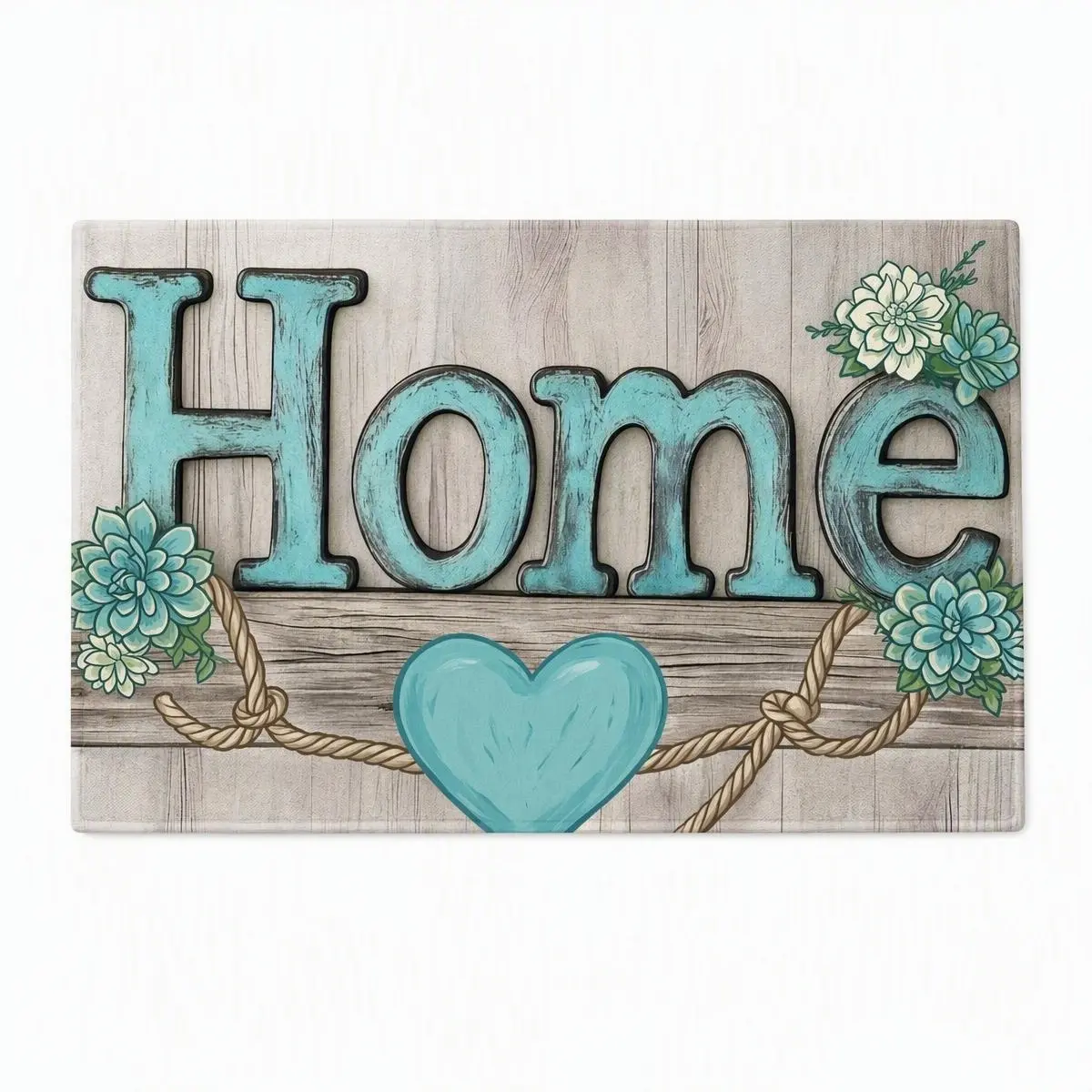 Farmhouse Wooden-Style Flannel Doormat - Heart Succulents Print, Rope-Enhanced, Durable Non-Slip Rustic Welcome Mat with Welcome Home Sign, Washable Multi-Size (120×45cm, 60×40cm) Indoor Entryway Rug, Plants