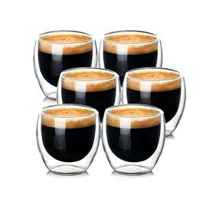 6 Counts/Set Heat Resistant Glass Cups Creative Mini Egg Shape Drinking Glasses for Tea Coffee Latte & Milk Trendy Cafe Kitchen Accessory Must Have 2025 Drinkware Double Wall Insulation Clear Material Beverage Transparent
