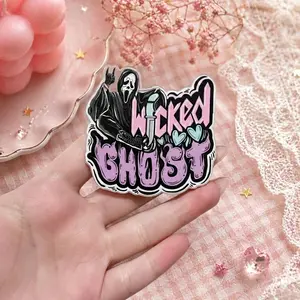 Spooky Ghost Phone Grip with Floral Lettering, Cute Gothic Horror Style Phone Holder for iPhone & Android
