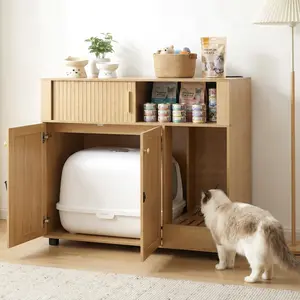 TSYPAIRS Cat Litter Box Enclosure with Charging Station – Hidden Furniture to Reduce Mess & Odor – Fits Most Automatic Litter Boxes