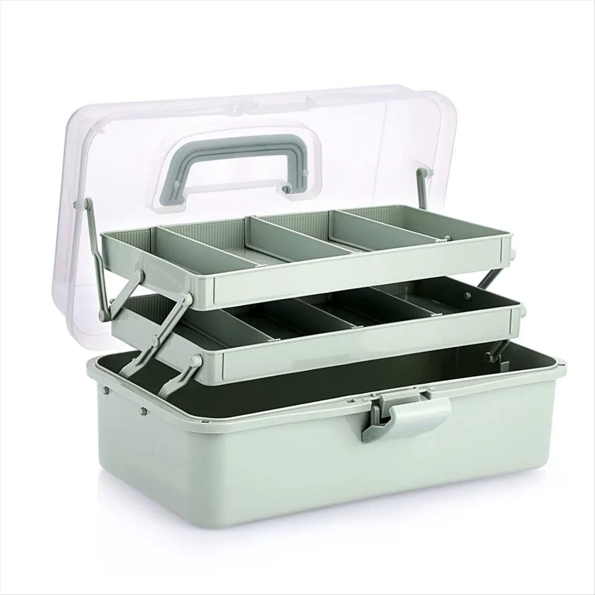 3-Layer Plastic Dividing Storage Box Craft Organizer and Storage with Adjustable Spacers Portable Handled Organizer
