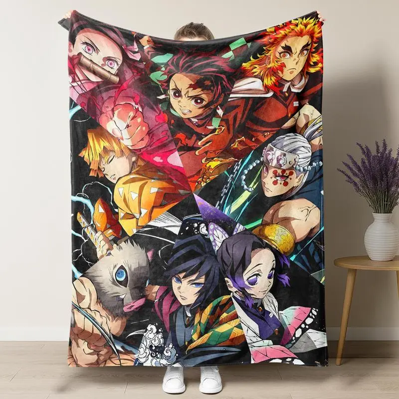 Demon Slayer Anime Flannel Throw Blanket - Premium Material, Anime Art Styles Design, All-Season Soft Nap Blanket for Infant, Garden Decor Items, Bed Sofa Use, Machine Washable Gifting Option