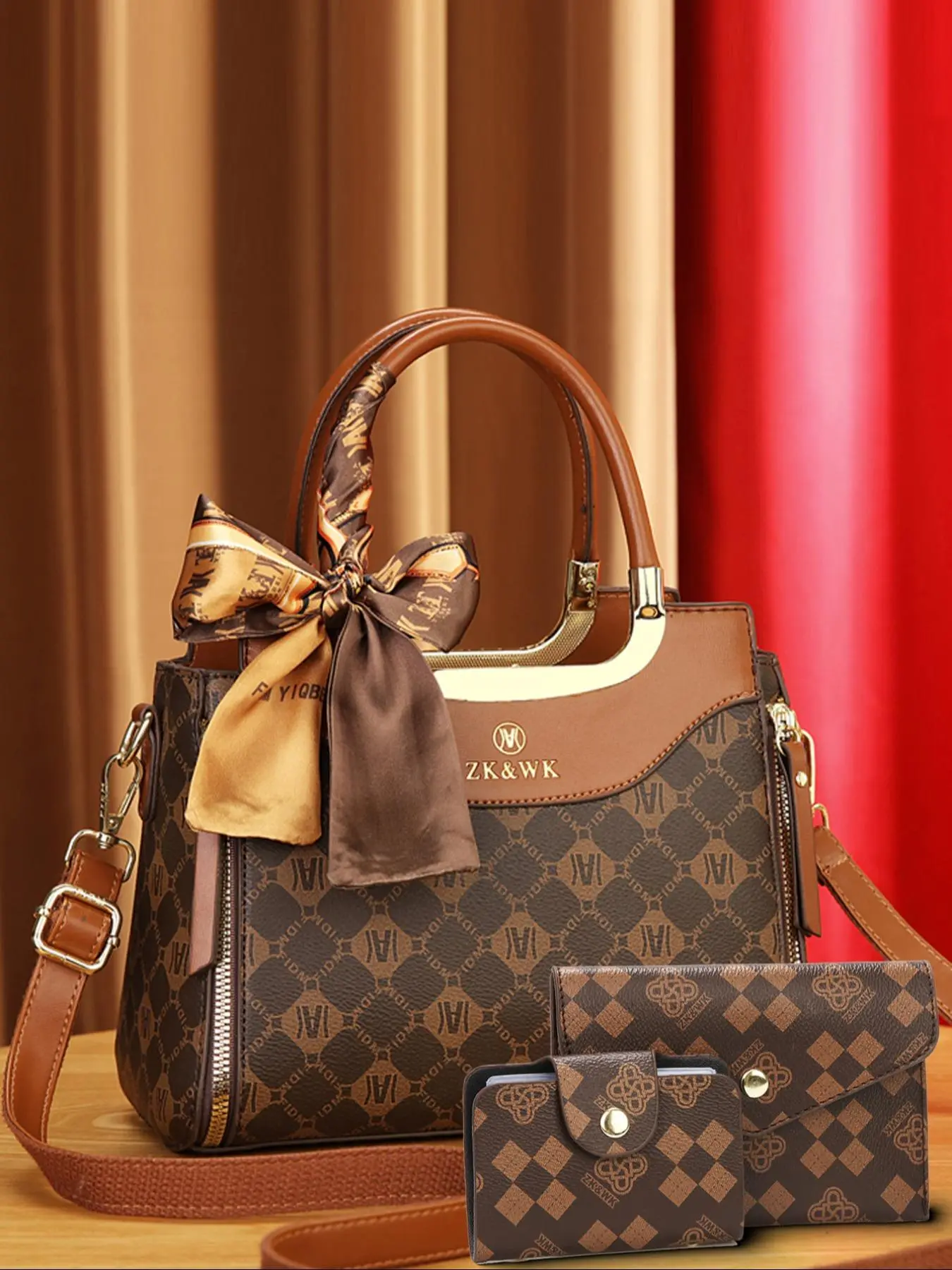 Women's Fashionable All Over Print Tote Bag & Crossbody Bag & Wallet, Casual Trendy Versatile High-quality Daily Commuting Bag Set