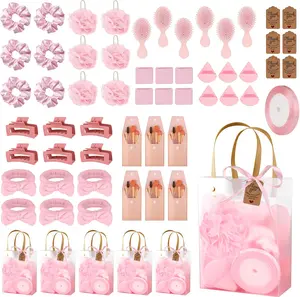 6 set Shower Gifts For Winners  Shower Favors Including Headband Hair Brush Compact Mirror Bath Sponges Powder Puff Hair Tie Claw Makeup Brushes Bridal Shower, Celebration Prizes & Keepsake Gifts; Birthday, Wedding And Work Anniversary Gift