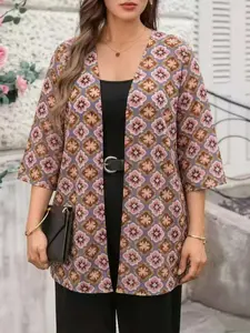 Large Size Floral Sheer Casual Multi-Functional Jacket, Summer/vacation Outerwear, Striped Pattern, Fitted Style, All Seasons Wear