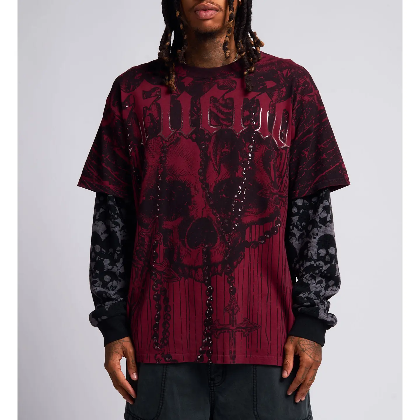 Affliction Men's Long Sleeves T-shirt Chemical Rain 2fer