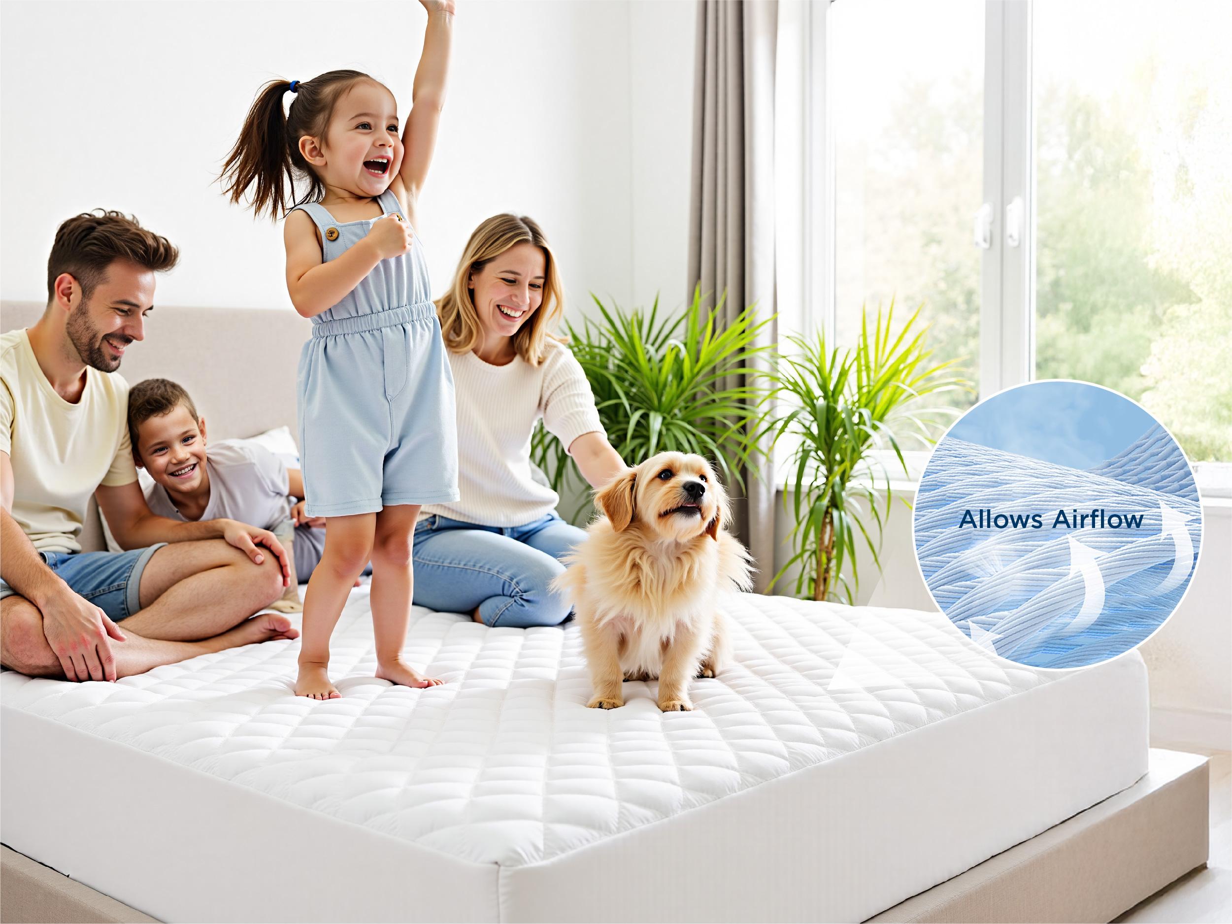 【Spring Glow Up】Bedsure  Mattress Protector, Quilted Waterproof Mattress Protector with Deep Pocket up to 22 Inches, Soft Breathable Noiseless Bed Pad Topper, Queen Bed Cover for Home, Bedroom, Hotel – White