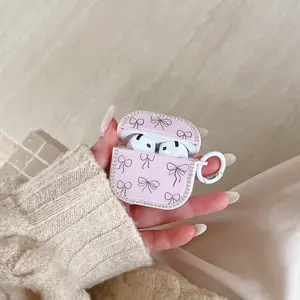 Sweet Girl Cute Bow Pattern Silver Color Sparkling Diamond Border Hook Full Cover Earphone Box for AirPods 4/3 Pro