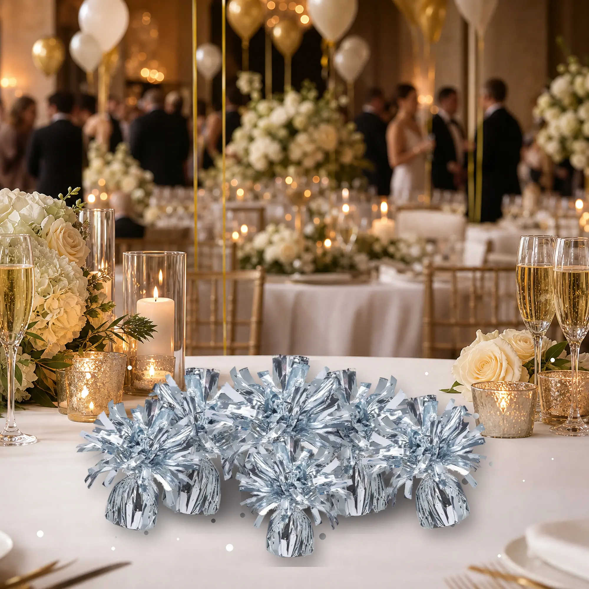 Silver Balloon Weights 6PCS – Heavy Duty Party Decor Holders