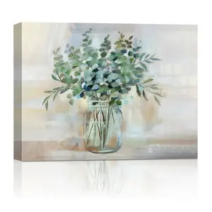 Elegant Frame Eucalyptus and Vanilla Canvas Wall Art - Rustic Jar Design for Living Room, Bedroom, Bathroom, and Kitchen Decor