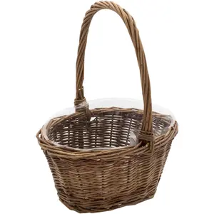 Royal Imports Willow Woven Braided Gift Basket for Easter, Baby Shower, Wedding Flower Girl - Small Oval W/Static Handle & Plastic Insert Royal Imports