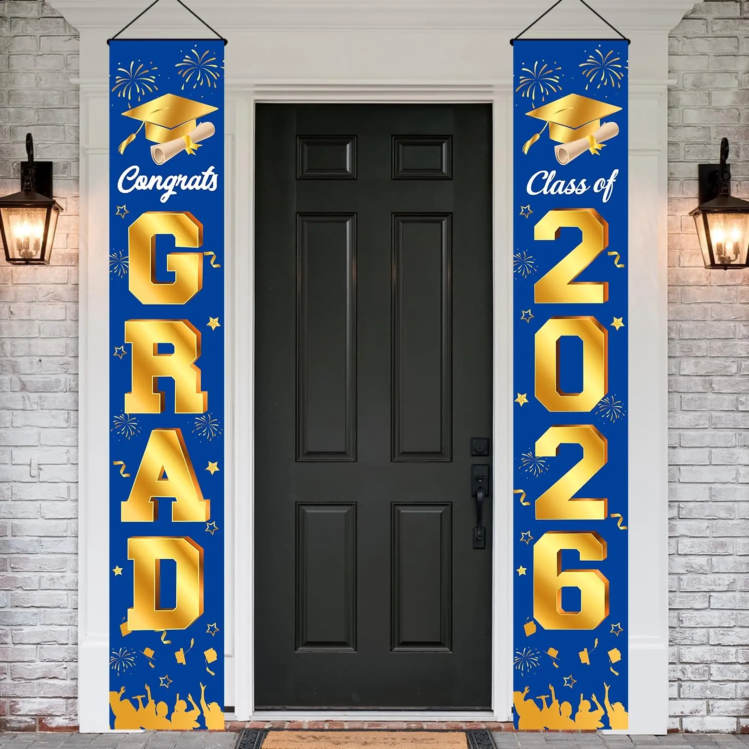 Graduation Decorations 2026 Porch Banner, Congrats Grad Class of 2026 Banner Blue and Gold, 2026 Graduation Decorations for Door and Porch Class of 2026 Party Supplies
