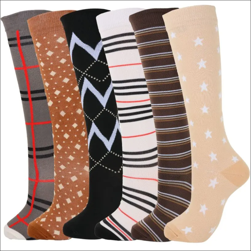 MhzyCaus 6 Pairs Women's Creative Pattern Compression Socks, Soft Breathable Nylon Socks, Quick-Dry Calf Support for Weekend Outings & Outdoor Style