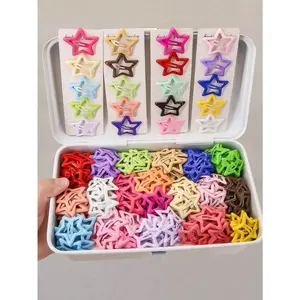 a pack/20pcs Girl's Cute Random Color Five-Pointed Star Dopamine Star Design Side Bangs Hair Clips, Lovely Hair Accessories
