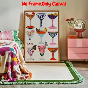 Cocktail Pattern Unframed Painting, 1 Count Colorful Cocktail Cup Poster, Wall Art for Home Living Room Bedroom Decor, Home Decor Ideas, Ornaments