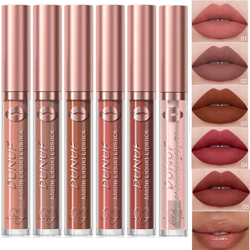 Long Lasting Lip Gloss Set, 6 Counts/set Matte Lipstick & 1 Count Lip Liner, Waterproof Lip Glaze Set, Matte Liquid Lipstick, Suitable for All Occasions Lip Makeup, Lip Products Makeup, Cosmetic