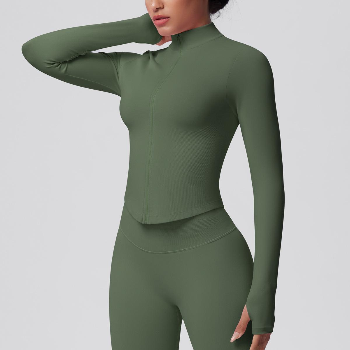 Women's Ribbed Cropped Yoga Jacket, Breathable Long Sleeve Zip-Up Compression Activewear with Thumb Holes for Gym & Running, Plus Size, Female, Large, Normal Type, Thumbhole Cuff, Tight, Slim-Fitting, Stretchable, Thumbholes, Slim Fit, Stretch Fabric