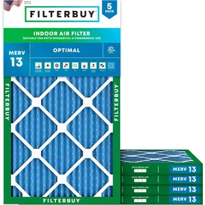 Filterbuy 16x25x1 Air Filter (5-Pack), Pleated MERV 13 Optimal Defense HVAC AC Furnace Air Filters (Actual Size: 15.50 x 24.50 x 0.75 Inches)
